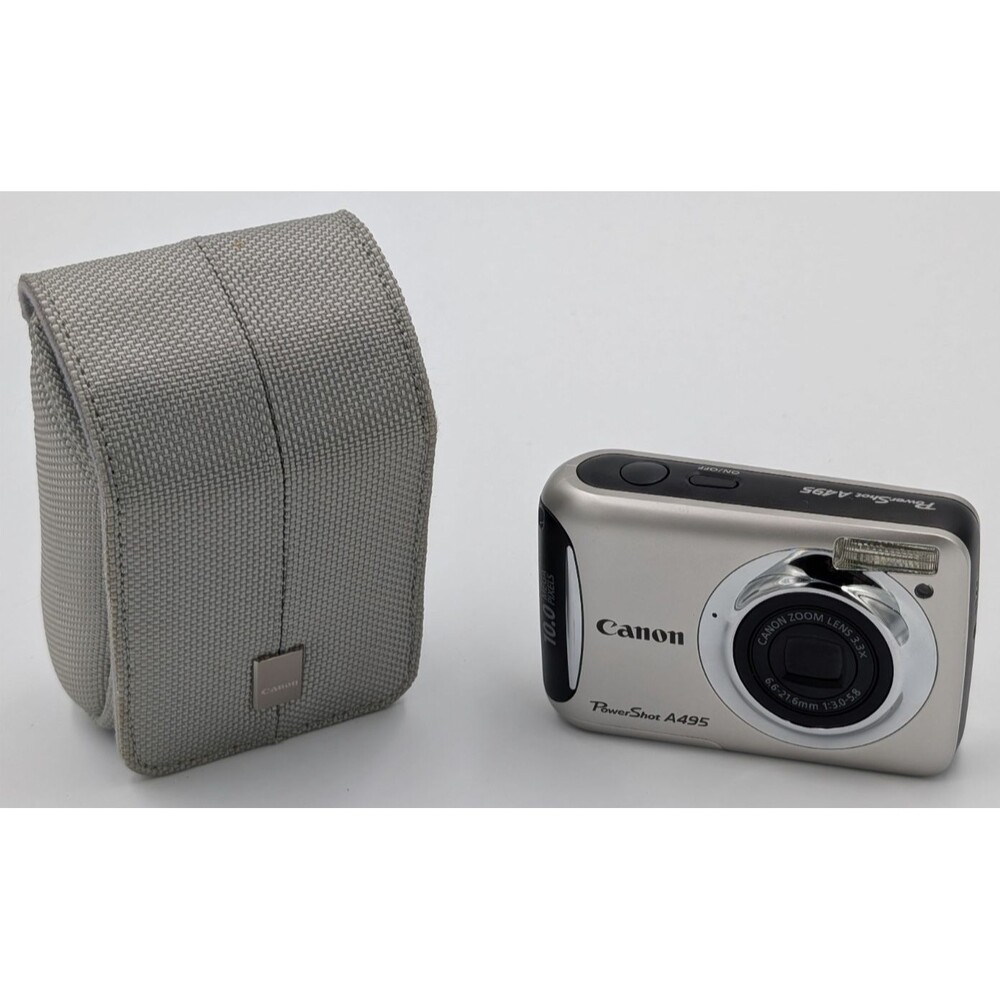 Canon PowerShot A495 10.0MP Digital Camera Silver With Soft Case Tested Working